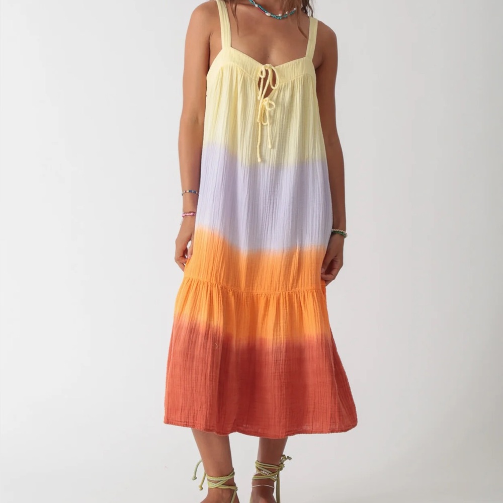 Anthropologie Electric & Rose Addison Tiered Gauze Midi Dress NWT Small Ombre